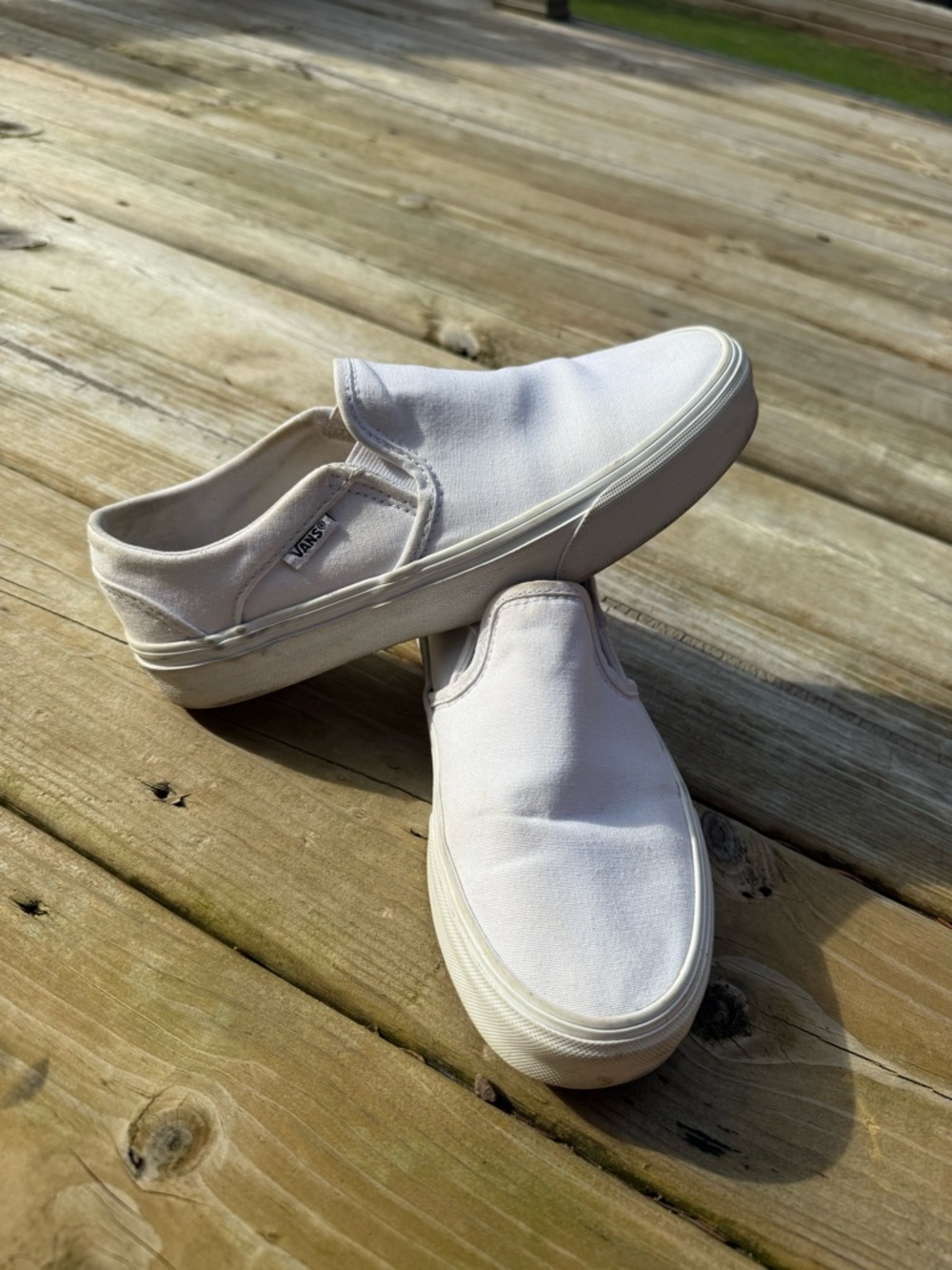 Women’s White Vans Canvas Slip-On Sneakers - Size 6.5